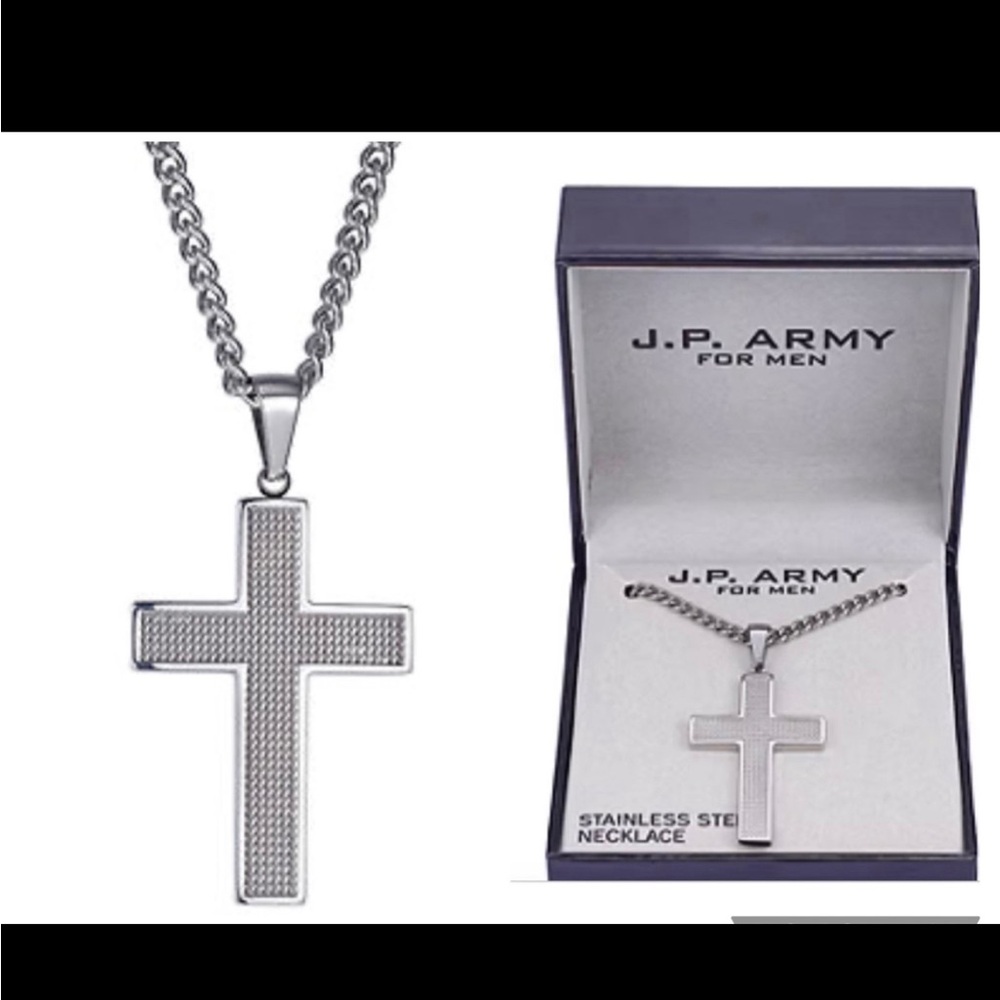 J.P. Army Men's Jewelry Stainless Steel 24 Inch Cable Cross Pendant Necklace
